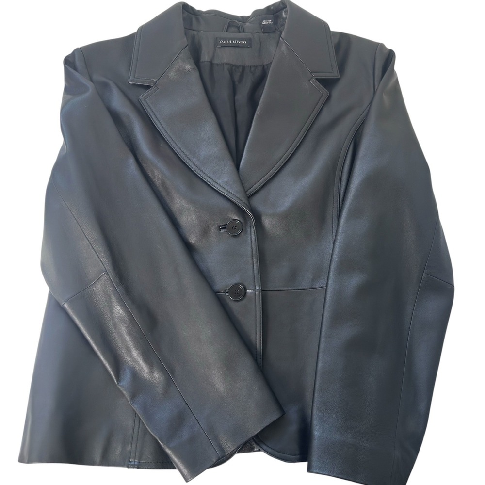 Valerie Stevens Womens XL Black 100% Genuine Leather Blazer Jacket Tailored - Picture 3 of 10
